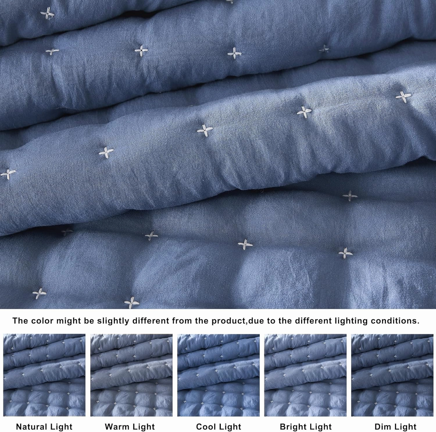 WDCOZY Blue King Size Quilt Bedding Sets with Pillow Shams, Lightweight Soft Bedspread Coverlet, Quilted Blanket Thin Comforter Bed Cover, All Season Summer Spring, 3 Pieces, 104x90 inches