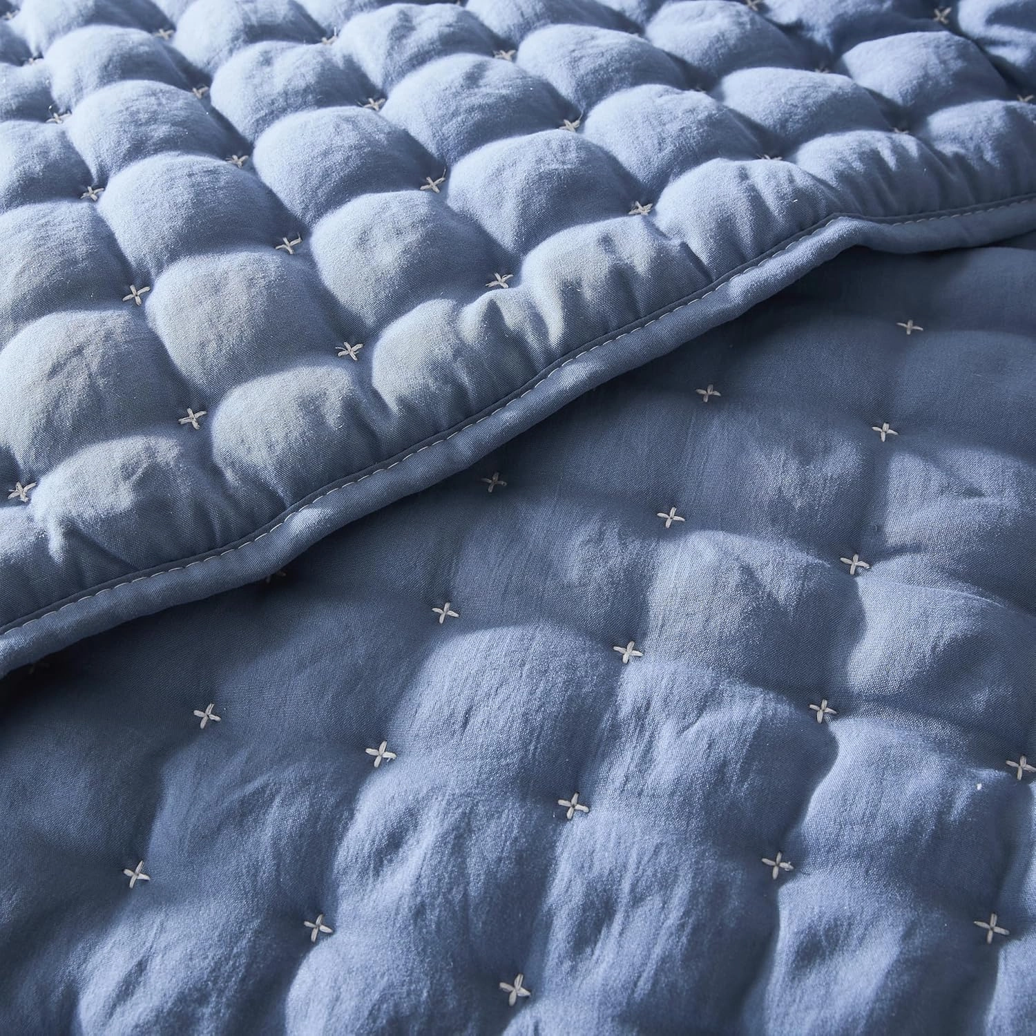 WDCOZY Blue King Size Quilt Bedding Sets with Pillow Shams, Lightweight Soft Bedspread Coverlet, Quilted Blanket Thin Comforter Bed Cover, All Season Summer Spring, 3 Pieces, 104x90 inches