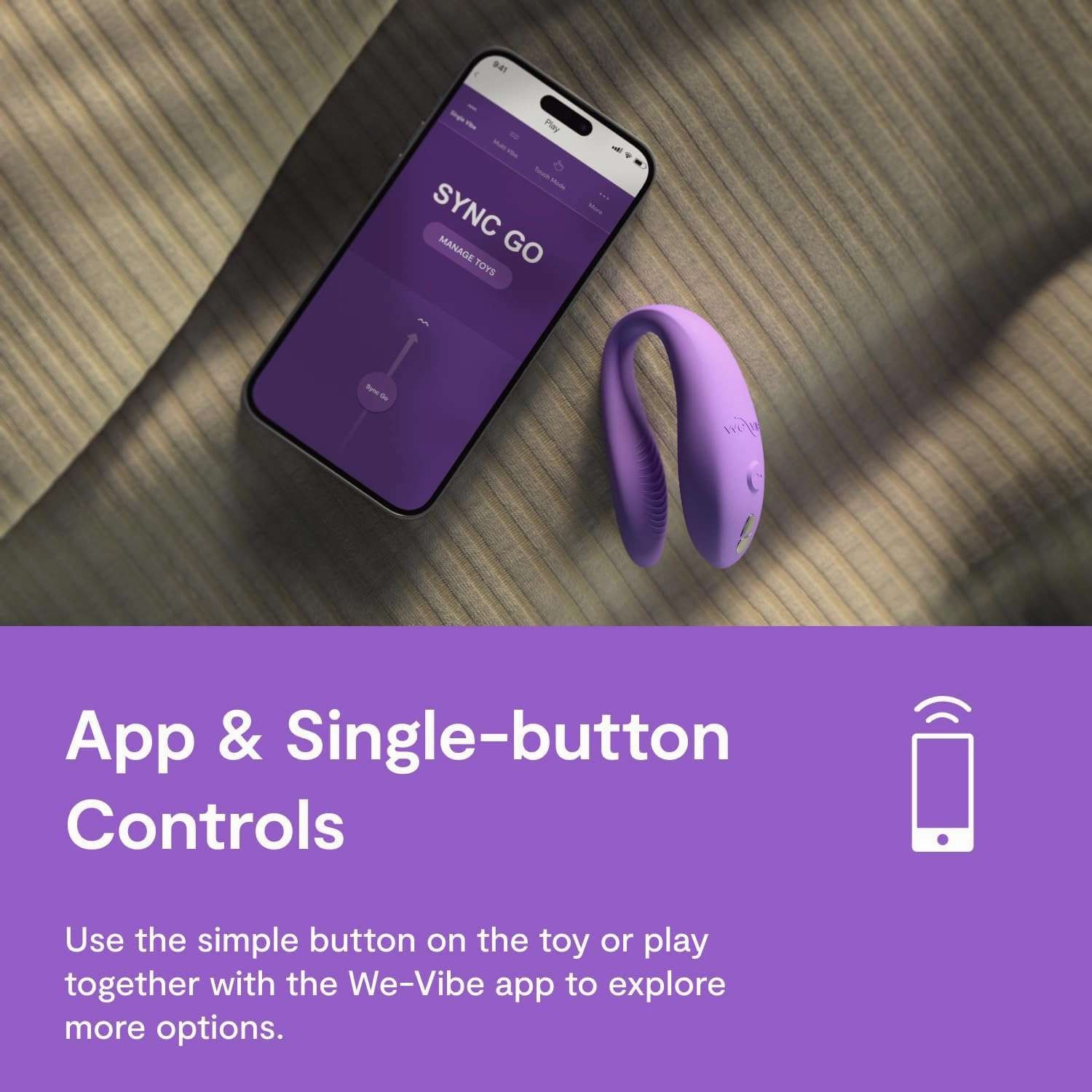 We-Vibe Sync Go Couples Vibrator with Travel Case | Wearable Vibrating Couples Adult Sex Toy | App Controlled G Spot & Clitoris Stimulator | Dual Stimulation with 10 Speeds | Rechargeable | Purple