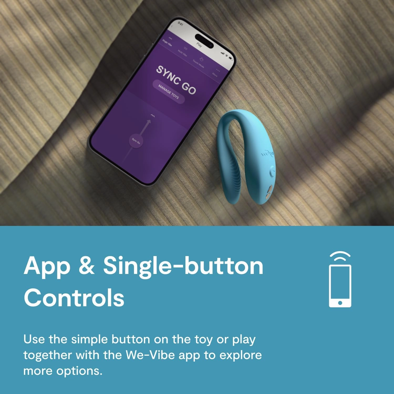 We-Vibe Sync Go Couples Vibrator with Travel Case | Wearable Vibrating Couples Adult Sex Toy | App Controlled G Spot & Clitoris Stimulator | Dual Stimulation with 10 Speeds | Rechargeable | Turquoise