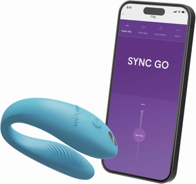 We-Vibe Sync Go Couples Vibrator with Travel Case | Wearable Vibrating Couples Adult Sex Toy | App Controlled G Spot & Clitoris Stimulator | Dual Stimulation with 10 Speeds | Rechargeable | Turquoise