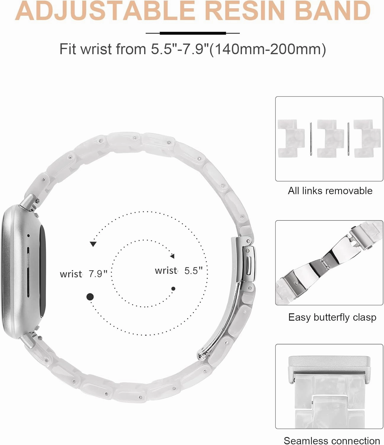 Wearlizer Resin Band Compatible with Fitbit Sense & Versa Bands, Lightweight Fashion Wristband Strap Accessories for Women & Men