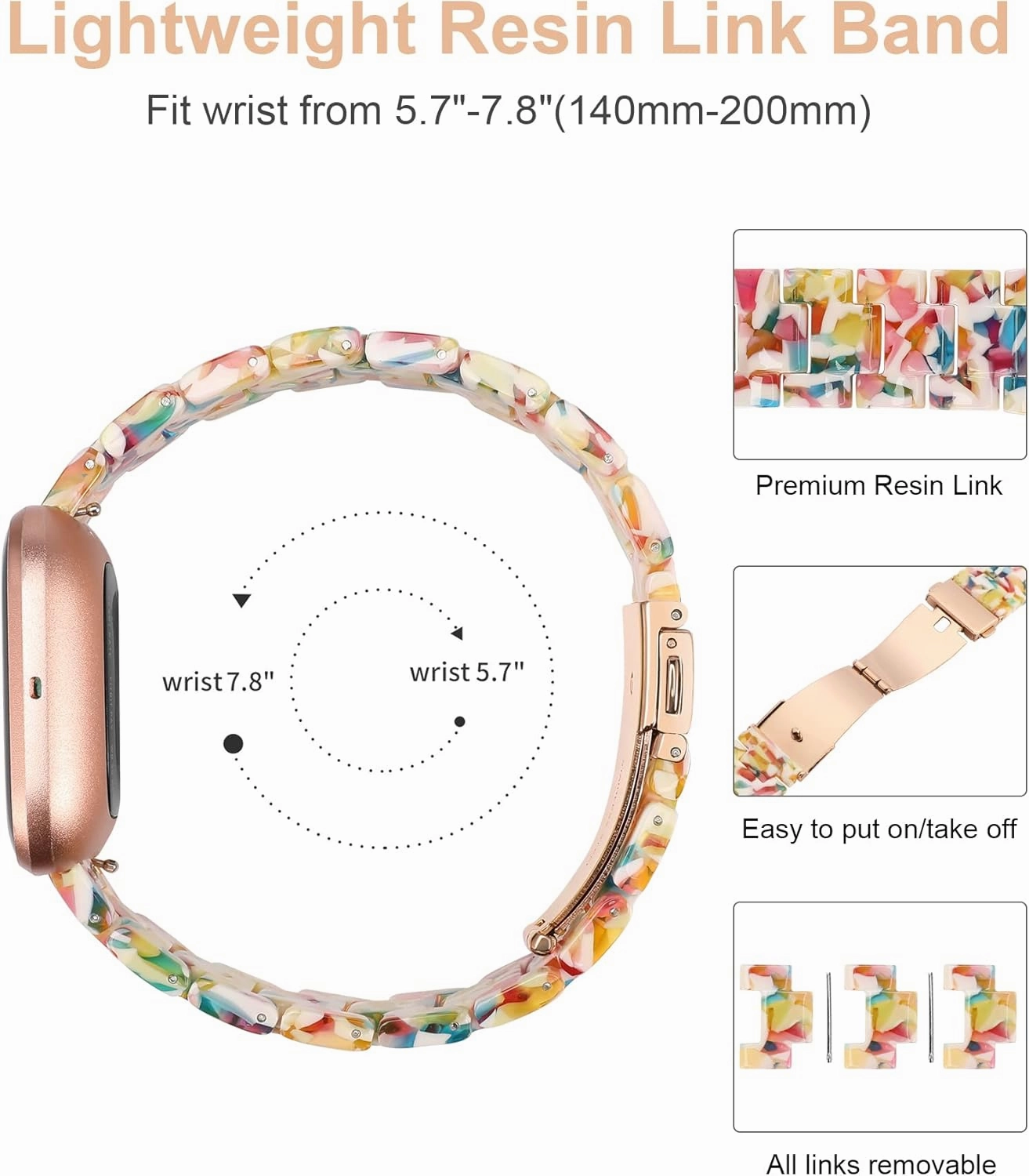 Wearlizer Resin Band Compatible with Fitbit Versa/Versa 2, Lightweight Bracelet Replacement Wristband Strap for Women/Men Smartwatch, Yellow Flower