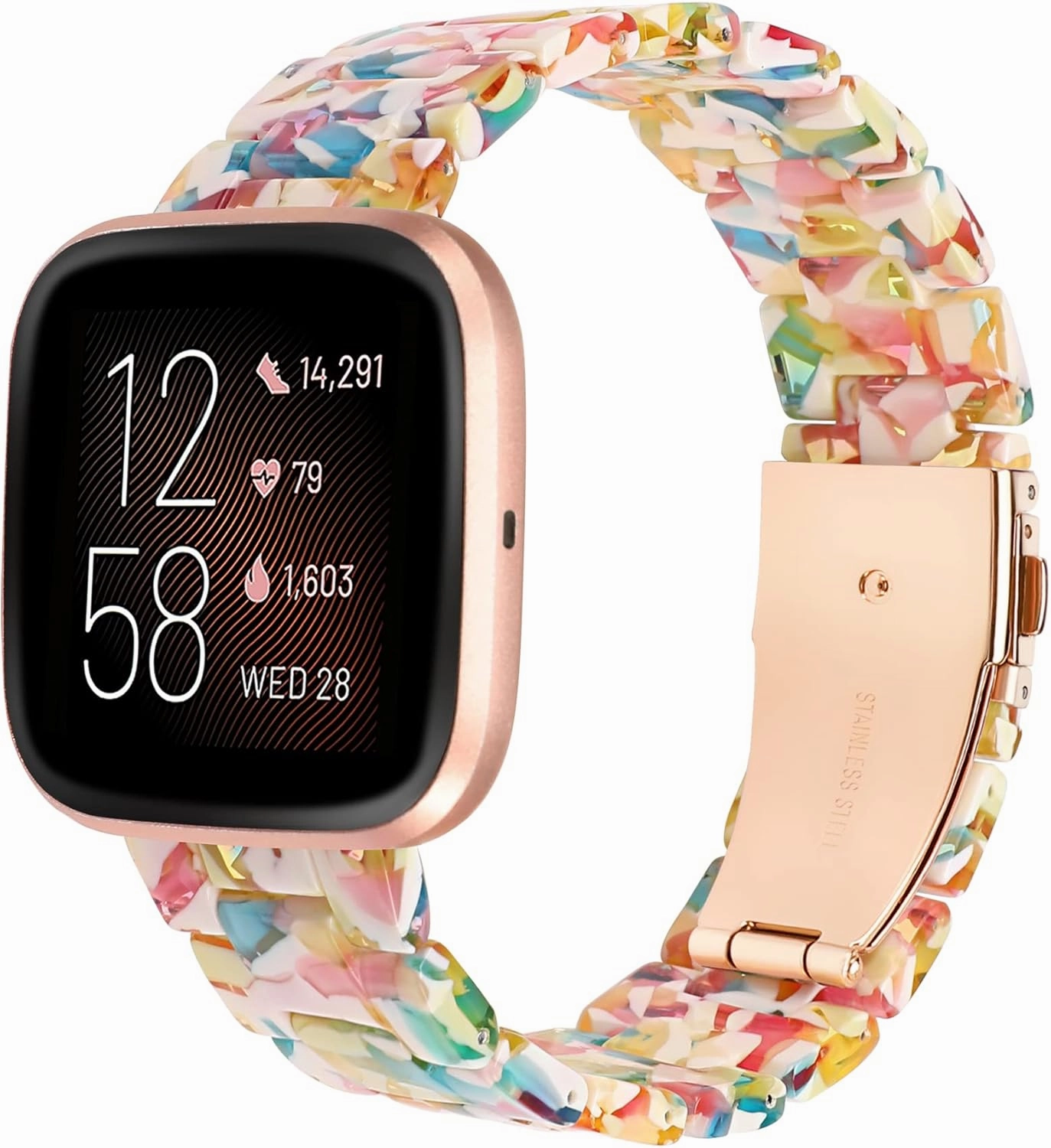 Wearlizer Resin Band Compatible with Fitbit Versa/Versa 2, Lightweight Bracelet Replacement Wristband Strap for Women/Men Smartwatch, Yellow Flower