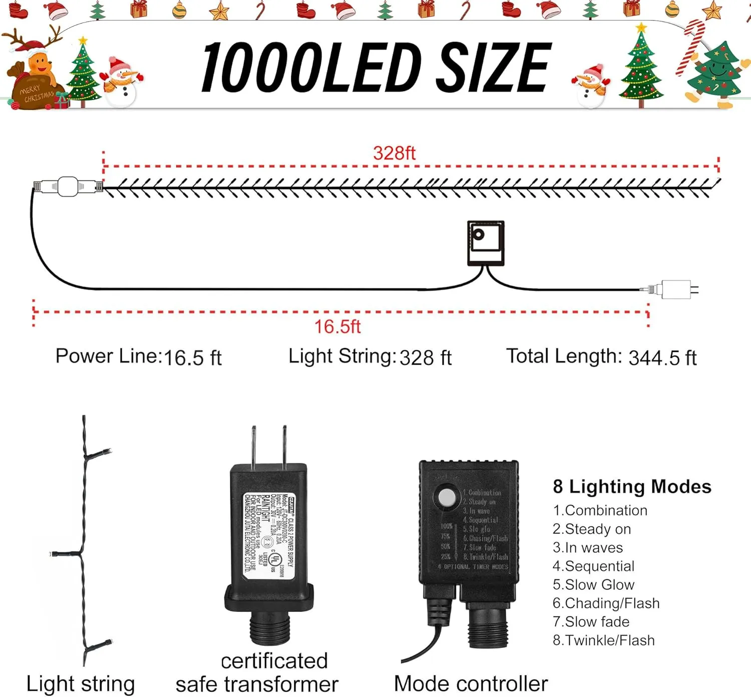 weillsnow 328 FT 1000 LED Christmas String Lights with Remote & Timer, 8 Lighting Modes Twinkle Lights, Waterproof Fairy Lights for Outdoor Bedroom Backyard Tree Wall Christmas Decoration (White)