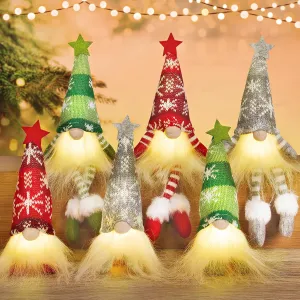 WEMEMORN Gnome Christmas Decorations Set of 6, Lighted Christmas Gnome Ornaments, Swedish Tomte Xmas Gnomes Plush Doll, Scandinavian Santa Christmas Ornaments Indoor Home Tree Tabletop Decoration Gift