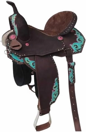 Western Barrel Racing Horse Saddle Wooden Tree Handmade Premium Leather Comfort Horse Trail Equestrian Tooled Carved Horse Riding Saddle Size: 10"-18 inches Seat Available, AS18