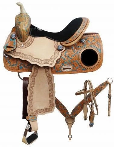 Western Barrel Racing Horse Saddles Trail Equestrian Horse Saddle Classic Quality Premium Leather Comfort for Horse Riding Size:10-18 inches Seat Available, BRL03
