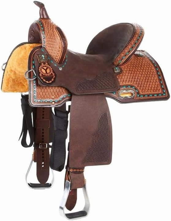 Western Barrel Racing Horse Saddles Trail Equestrian Horse Saddle Classic Quality Premium Leather Comfort for Horse Riding Size:10-18 inches Seat Available, BRL12