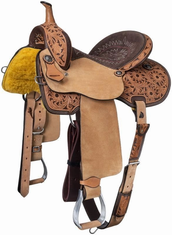 Western Barrel Racing Horse Saddles Trail Equestrian Horse Saddle Classic Quality Premium Leather Comfort for Horse Riding Size:10-18 inches Seat Available, BRL16