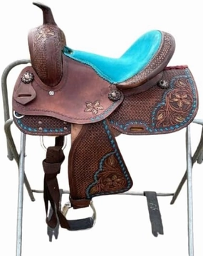 Western Barrel Racing Horse Saddles Trail Equestrian Horse Saddle Classic Quality Premium Leather Comfort for Horse Riding Size:10-18 inches Seat Available, BRL34