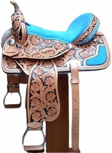 Western Barrel Racing Horse Saddles Trail Equestrian Horse Saddle Classic Quality Premium Leather Comfort for Horse Riding Size:10-18 inches Seat Available, BRL36