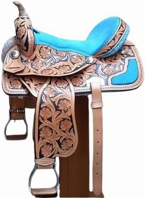 Western Barrel Racing Horse Saddles Trail Equestrian Horse Saddle Classic Quality Premium Leather Comfort for Horse Riding Size:10-18 inches Seat Available, BRL36