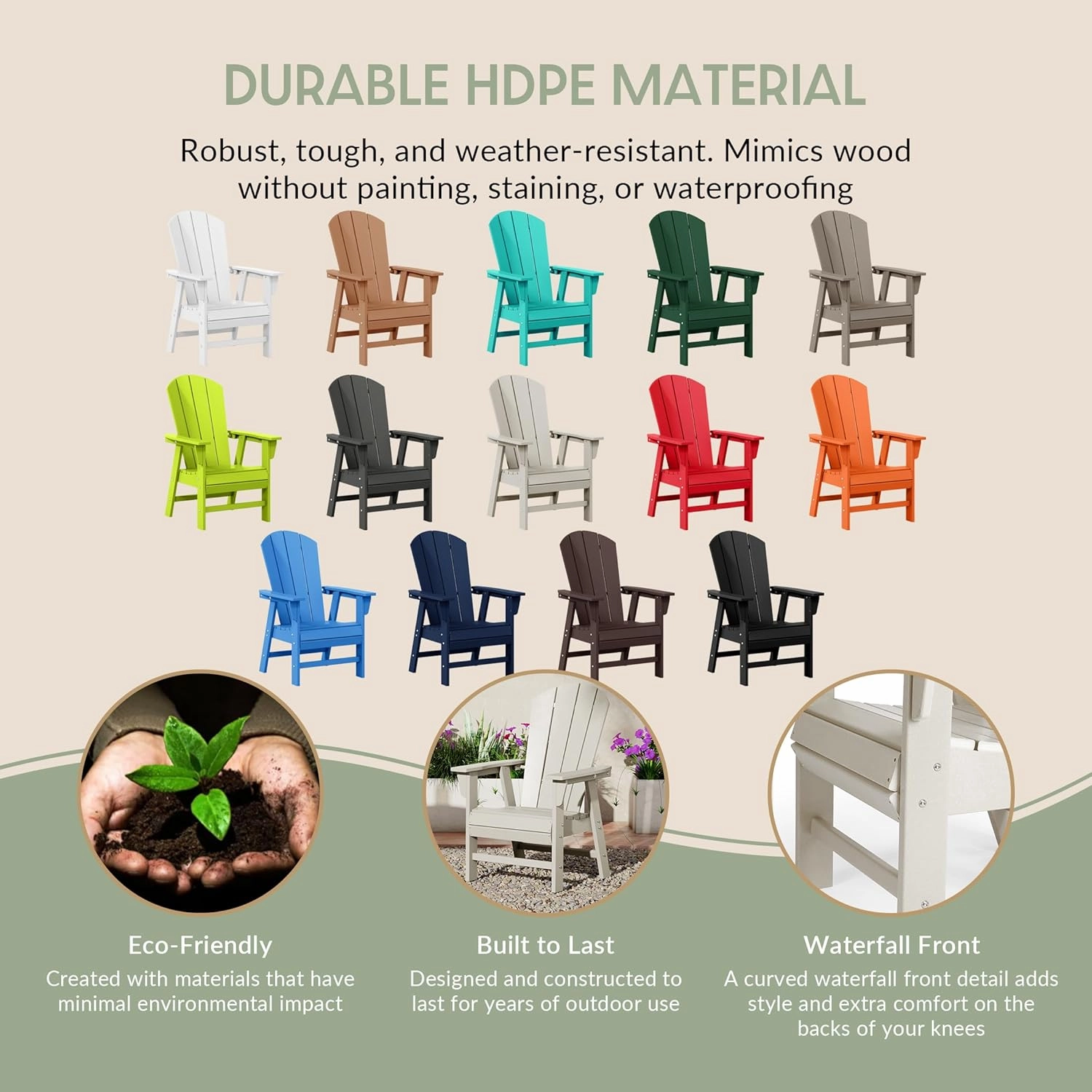 WestinTrends Malibu Malibu Outdoor Patio HDPE Plastic Adirondack Dining Chair Sand
