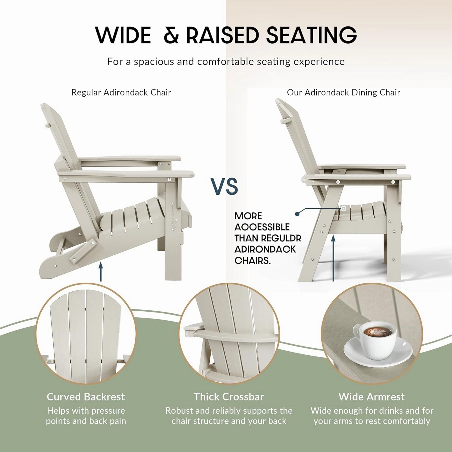 WestinTrends Malibu Malibu Outdoor Patio HDPE Plastic Adirondack Dining Chair Sand