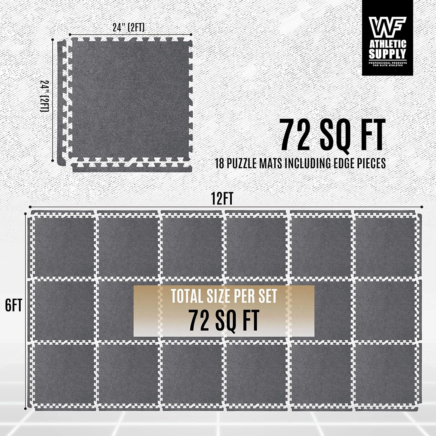 WF Athletic Supply Carpet Top EVA Foam Floor Tiles, Carpet Texture Surface Puzzle Interlocking Mats for Home Gym, Kids Room & Living Room; 24-inch x 24-inch x 12-mm per Tile