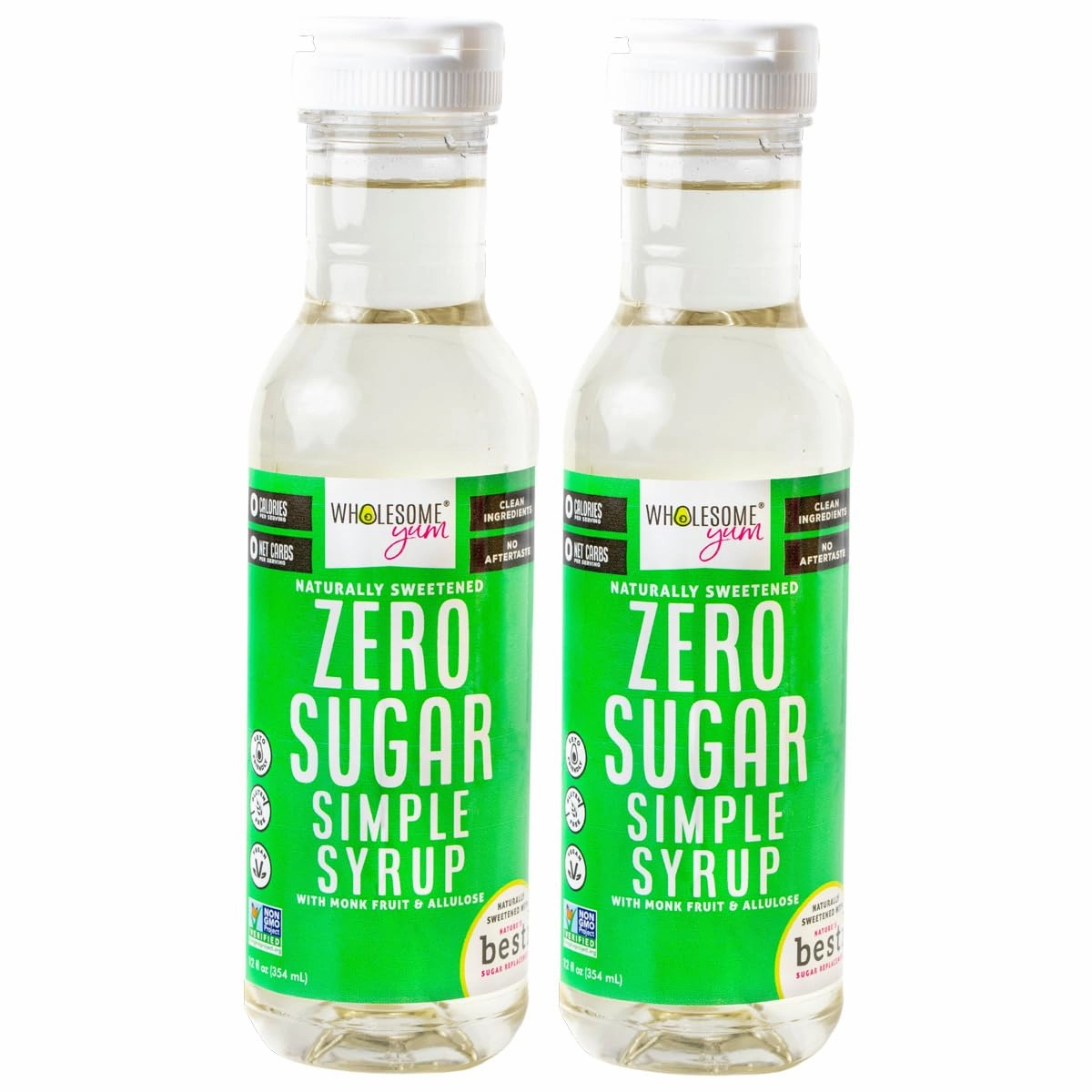 Wholesome Yum Keto Simple Syrup - Skinny Sugar Free Simple Syrup With Monk Fruit & Liquid Allulose - Natural Sweetener For Drinks, Cocktails, Coffee, & Cooking - Low Carb (12 fl oz, 2 Pack)