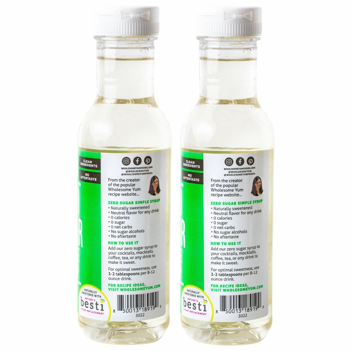 Wholesome Yum Keto Simple Syrup - Skinny Sugar Free Simple Syrup With Monk Fruit & Liquid Allulose - Natural Sweetener For Drinks, Cocktails, Coffee, & Cooking - Low Carb (12 fl oz, 2 Pack)