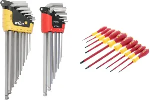 WIHA 66982 ErgoStar Ball End Hex L-Key, Inch and Metric, 22-Piece & 32093 Slotted and Phillips Insulated Screwdriver Set, 1000 Volt, 10 Piece