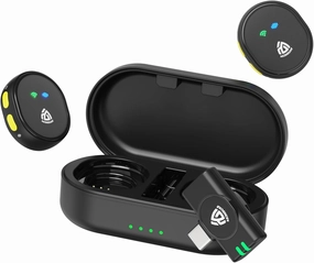 Wireless Lavalier Microphone (2TX 1RX) for Android,iOS,Tablet,PC, Mini Lapel Mic, 48kHz 24Bit, Hi-Fi Audio, Noise Cancelling, Lapel Mic for Video Recording, Vlogging, TikTok, YouTube, Plug & Play