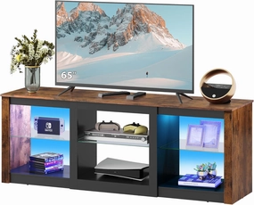 WLIVE LED TV Stand for 65-Inch TV, 58-Inch Entertainment Center with Adjustable Glass Shelves, Modern Media Console for Living Room & Bedroom, Rustic Brown