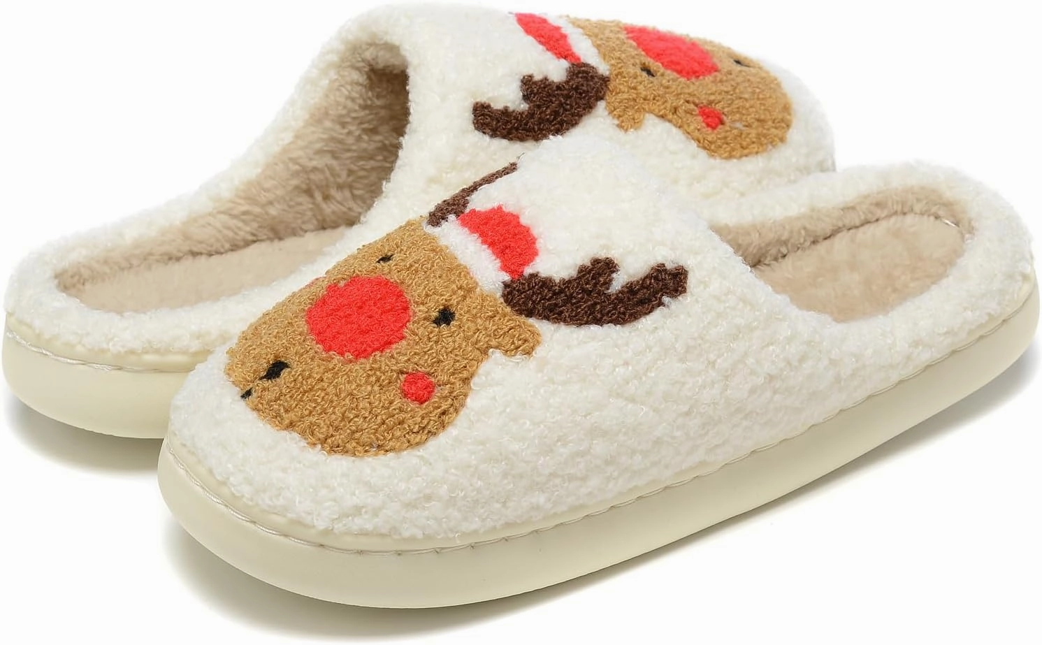 Women Christmas Elk Xmas Slippers: Red Moose Cute Cartoon Fuzzy Warm House Men Slippers Winter Soft Cozy Non-Slip Memory Foam Indoor Outdoor Shoes B(M) 5.5-10.5 D(M) 5-11