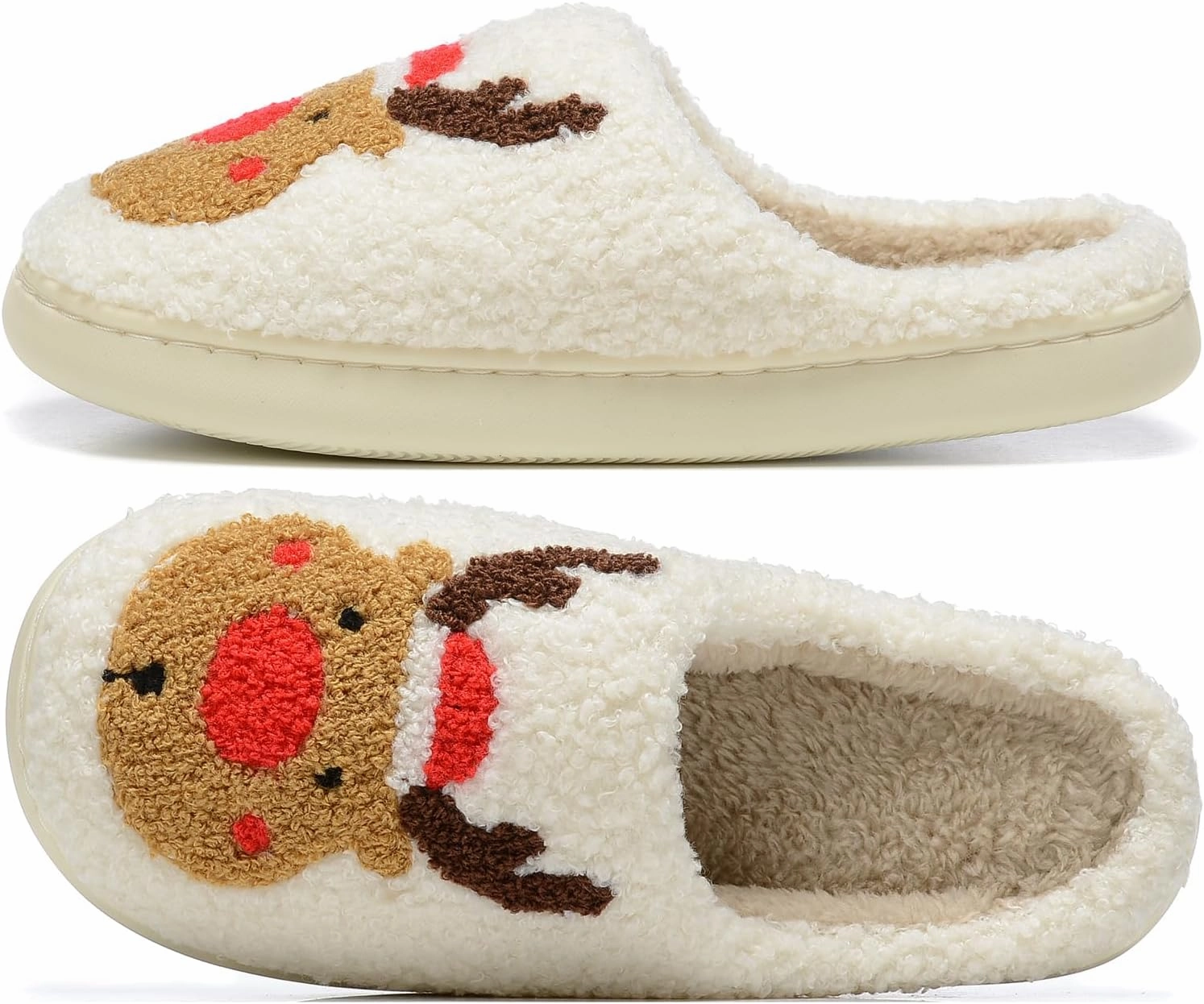 Women Christmas Elk Xmas Slippers: Red Moose Cute Cartoon Fuzzy Warm House Men Slippers Winter Soft Cozy Non-Slip Memory Foam Indoor Outdoor Shoes B(M) 5.5-10.5 D(M) 5-11