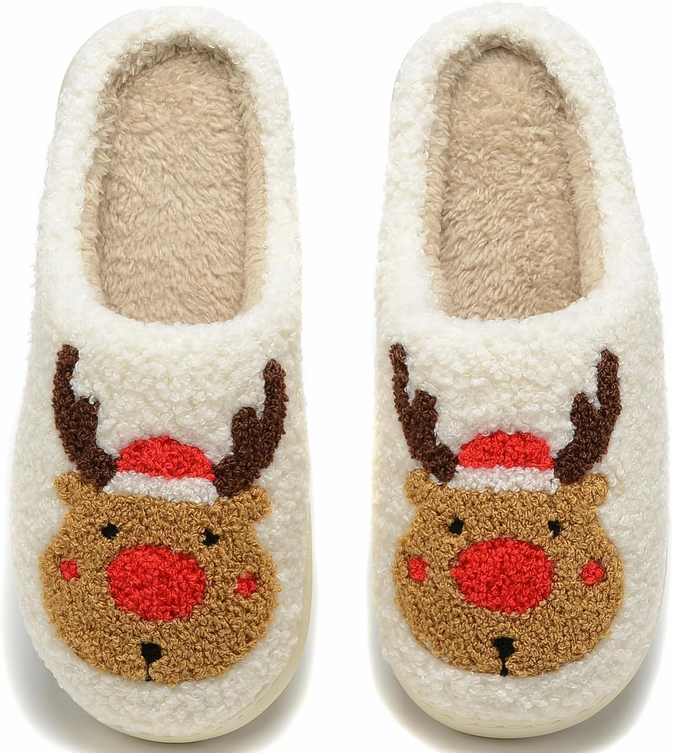 Women Christmas Elk Xmas Slippers: Red Moose Cute Cartoon Fuzzy Warm House Men Slippers Winter Soft Cozy Non-Slip Memory Foam Indoor Outdoor Shoes B(M) 5.5-10.5 D(M) 5-11