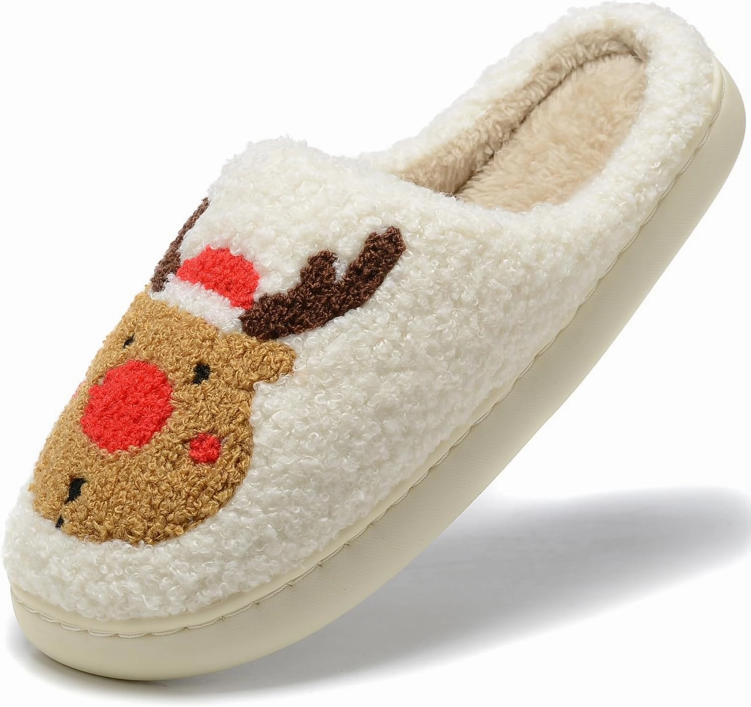 Women Christmas Elk Xmas Slippers: Red Moose Cute Cartoon Fuzzy Warm House Men Slippers Winter Soft Cozy Non-Slip Memory Foam Indoor Outdoor Shoes B(M) 5.5-10.5 D(M) 5-11