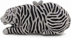 Women Cute Tiger Shaped Evening Clutch Sparkling Rhinestones Handbag Prom Party Purse