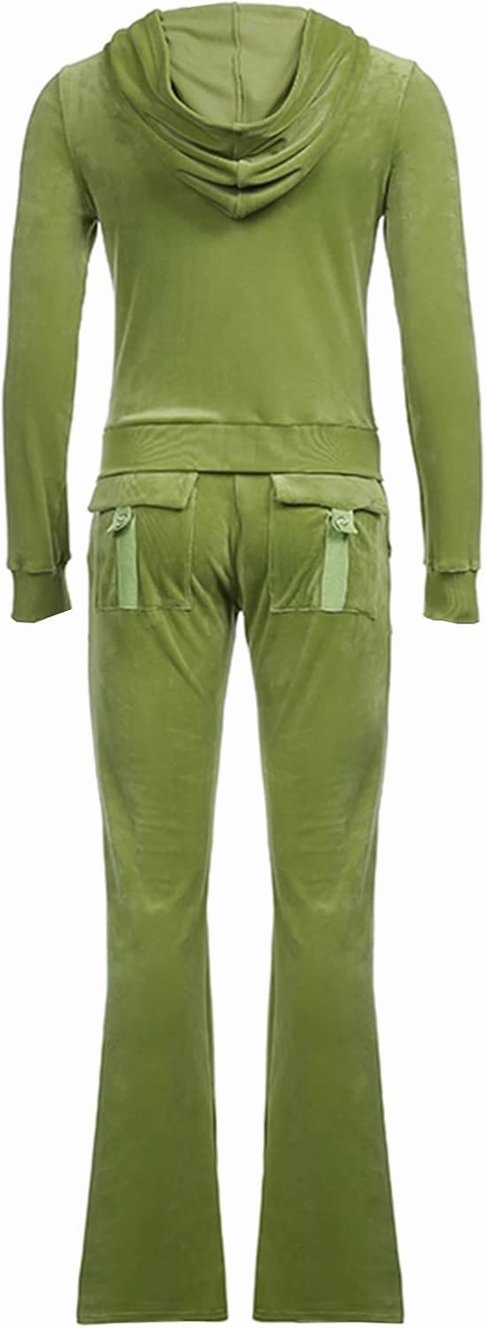 Women's 2 Piece Velour Tracksuit Set Heart Print Long Sleeve Zipper Hoodie Cropped Jacket and Sweatpants Y2K Sweatsuit Set