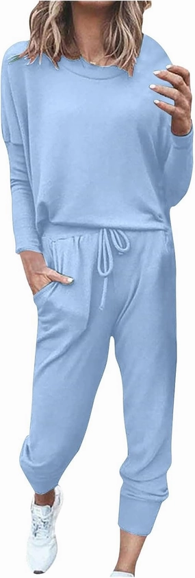 Women's Casual Pullover 2 Piece Outfits Breathable Skin Friendly Loungewear Sets Outdoor Sports Casual Sweatsuits Set