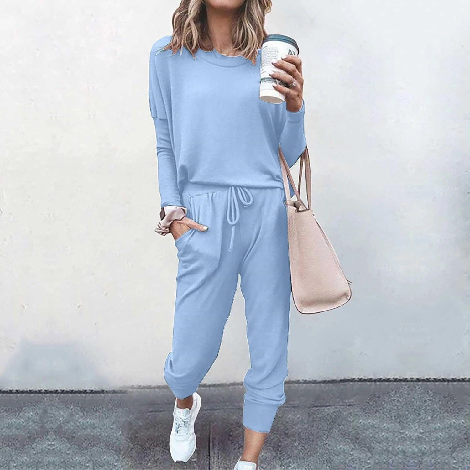 Women's Casual Pullover 2 Piece Outfits Breathable Skin Friendly Loungewear Sets Outdoor Sports Casual Sweatsuits Set