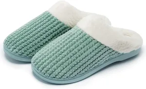 Womens Memory Foam Slippers Plush Fleece Lined Lady House Slippers Anti-Skid for Indoor Outdoor