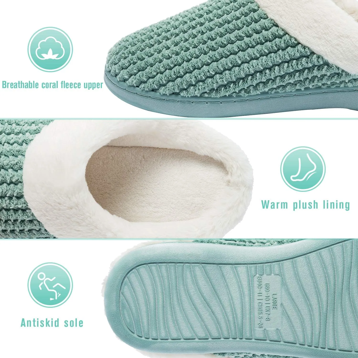 Womens Memory Foam Slippers Plush Fleece Lined Lady House Slippers Anti-Skid for Indoor Outdoor