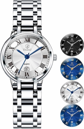 Womens Watch Casual Fashion Silver Waterproof Watches for Women Easy Read Analog Quartz Stainless Steel Ladies Watches with Date