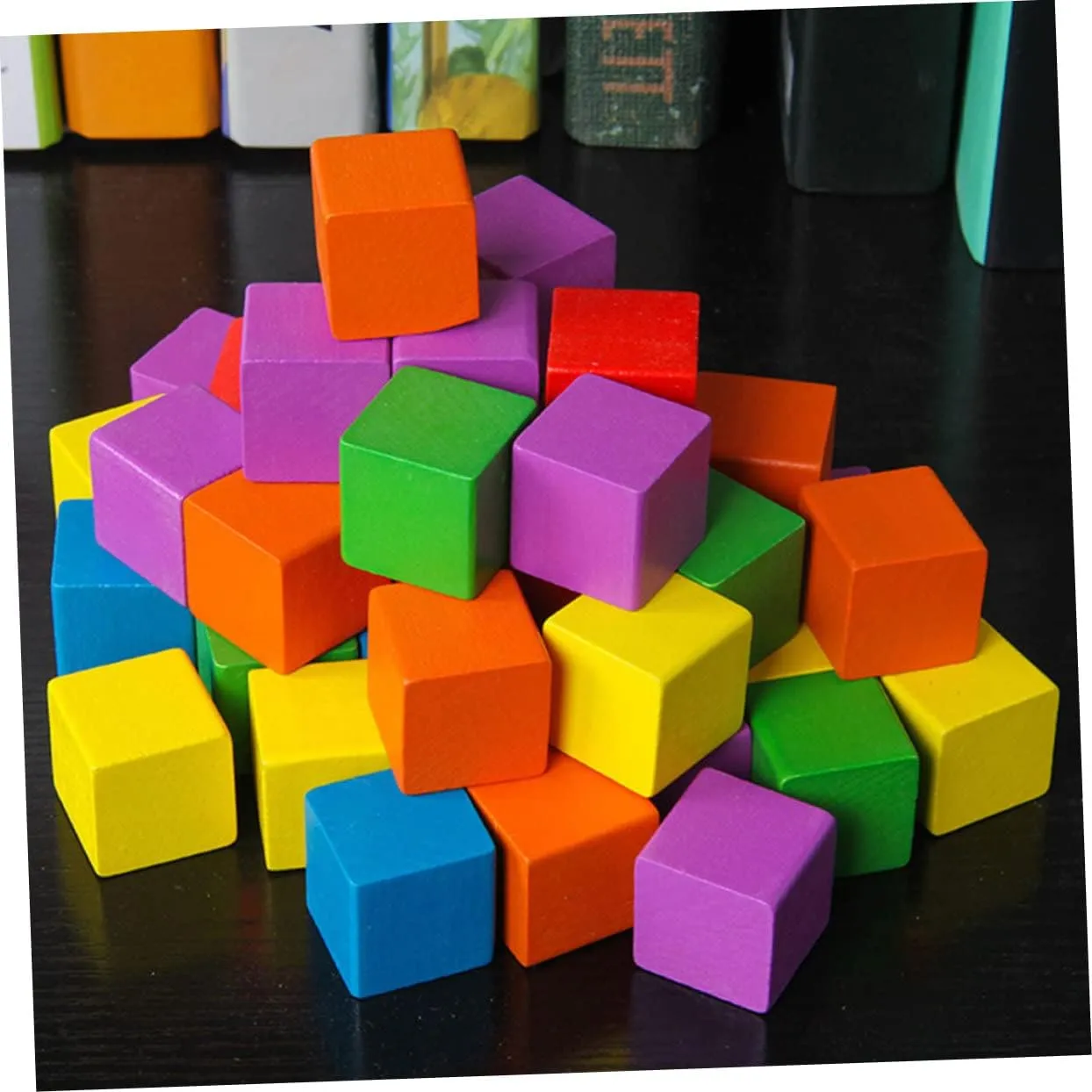 Wood Square Blocks 50pcs Craft Cubes Tiles Craft Materials Geometric Solids for Boys and Girls' Imagination