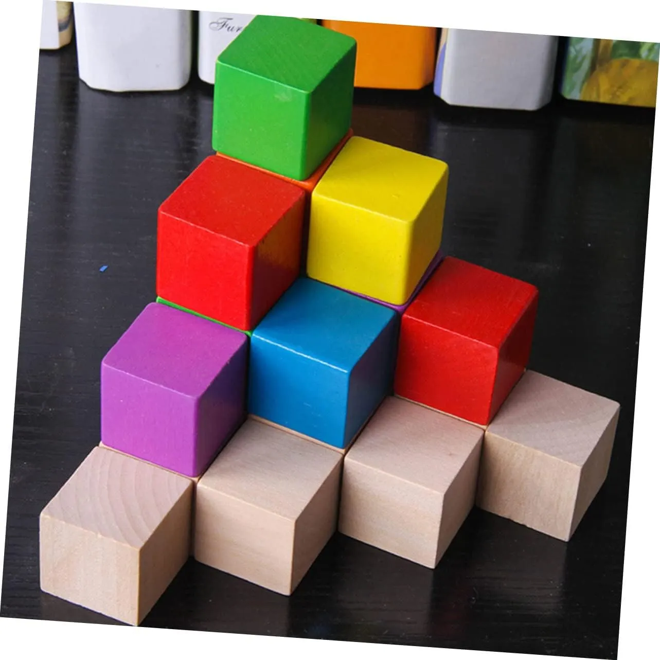 Wood Square Blocks 50pcs Craft Cubes Tiles Craft Materials Geometric Solids for Boys and Girls' Imagination