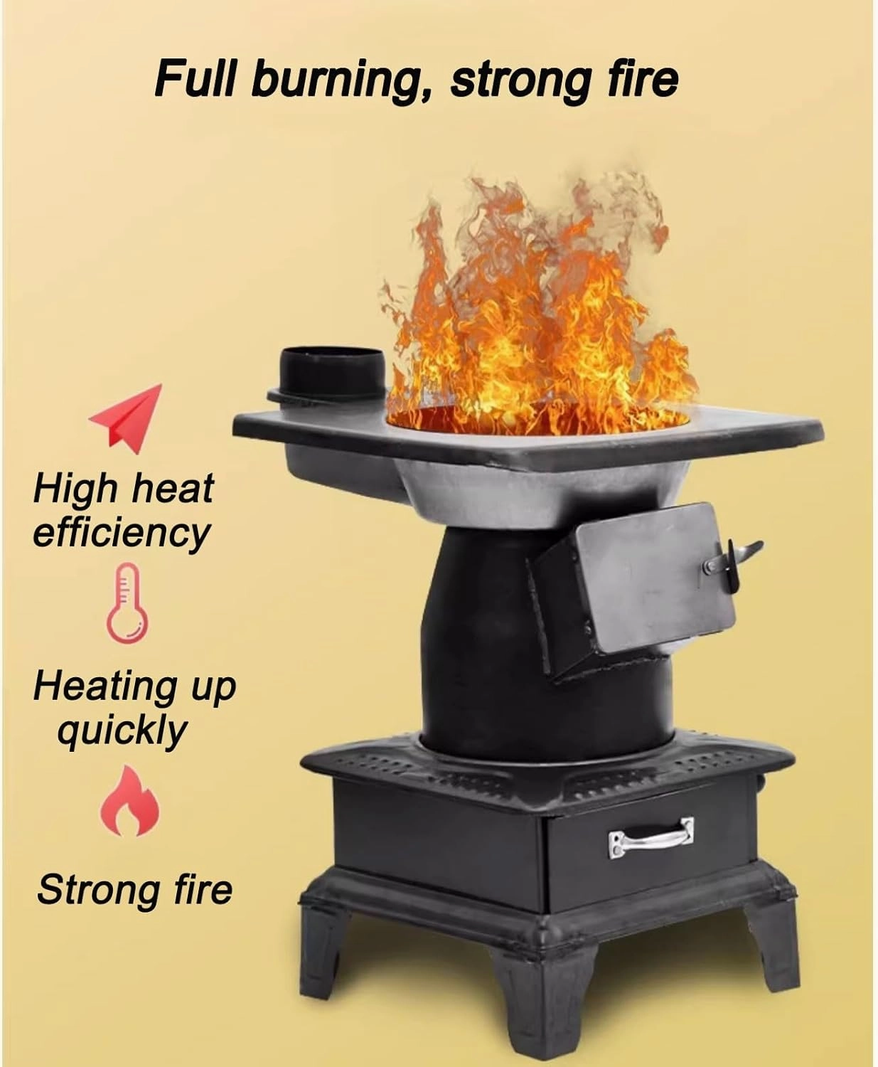 Wood Stove Steamer Cast Iron, Sealed Furnace Lid Design, One Stove with Multiple Uses, Small Portable for Hot Tent Camping Outdoor Cooking and Heating (Size : B)