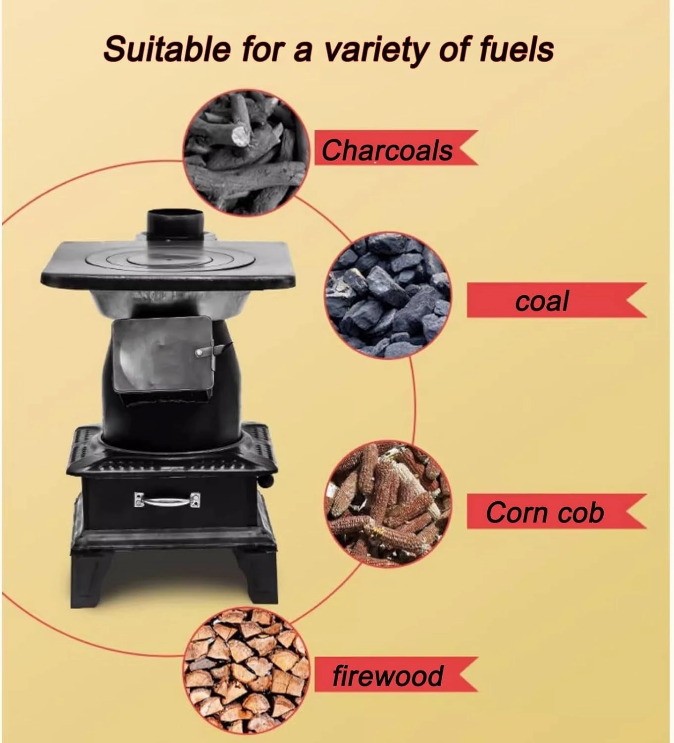 Wood Stove Steamer Cast Iron, Sealed Furnace Lid Design, One Stove with Multiple Uses, Small Portable for Hot Tent Camping Outdoor Cooking and Heating (Size : B)