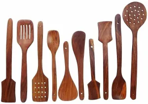Wooden Cooking Spoons & Spatulas Set (10 Pcs)
