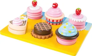 Wooden Cupcake and Cake Playset 13 Piece Set - Cuttable Play Food with Interchangeable Velcro Toppings – Includes Serving Tray - Imaginative Learning Through Role Play – Ages 3  Years
