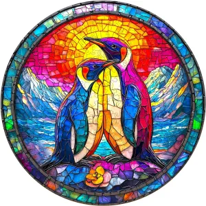 Wooden Puzzles for Adults - Challenging Colorful Couple Penguins Adult Puzzle, Unique Animal Shaped Wooden Jigsaw Puzzles for Adults, Creative Gifts Family Games 8.5 * 8.5in 100pcs