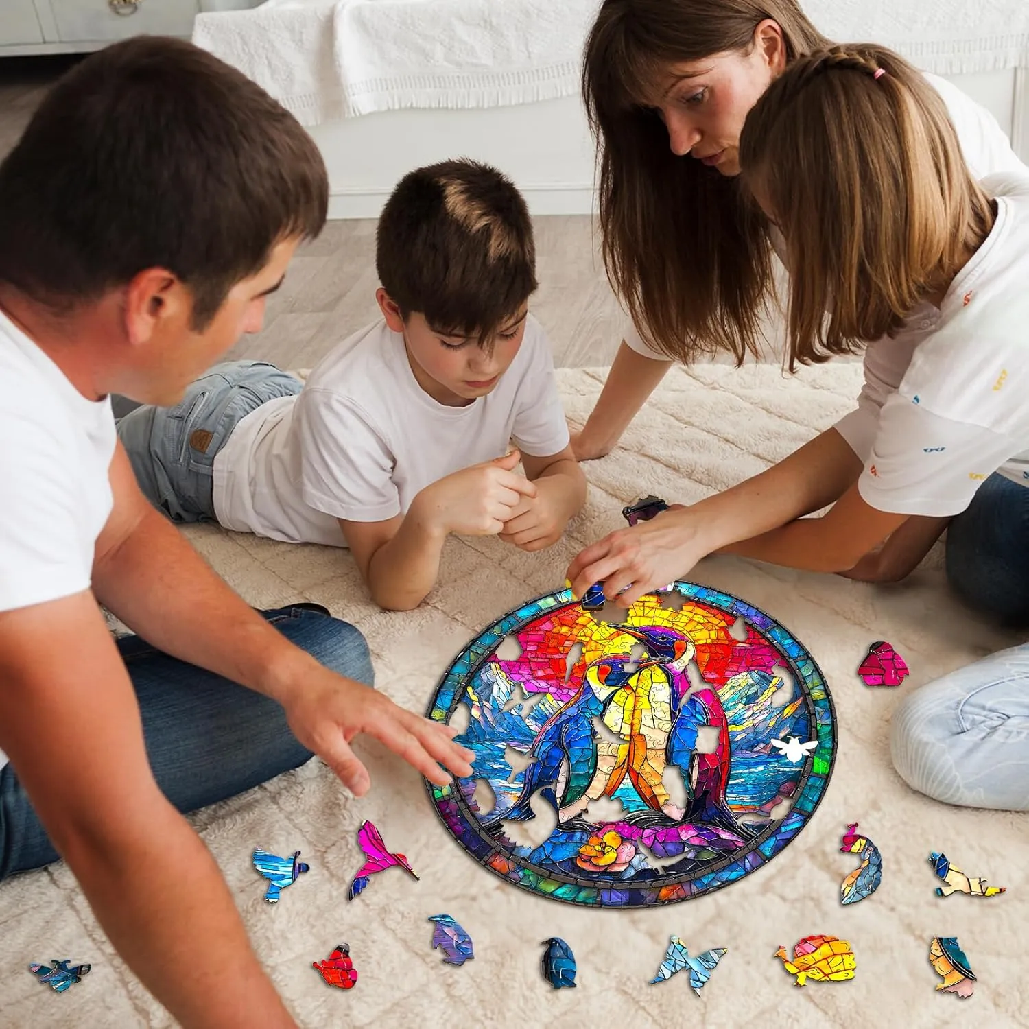 Wooden Puzzles for Adults - Challenging Colorful Couple Penguins Adult Puzzle, Unique Animal Shaped Wooden Jigsaw Puzzles for Adults, Creative Gifts Family Games 8.5 * 8.5in 100pcs