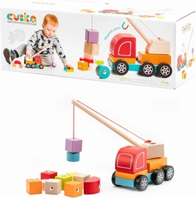 Wooden Crane Truck – Magnetic Construction Vehicle Playset for Toddlers Ages 18 Months  – Montessori Toy for Fine Motor Skills, Creativity, and Imaginative Play