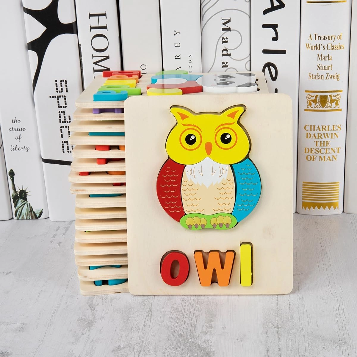 Wooden Puzzles for Toddlers 3-6, 5 Piece, with Animal Shapes & Alphabet, Educational Preschool Toys for Boys and Girls, Eco-Friendly, 4 Sets [Set-3]
