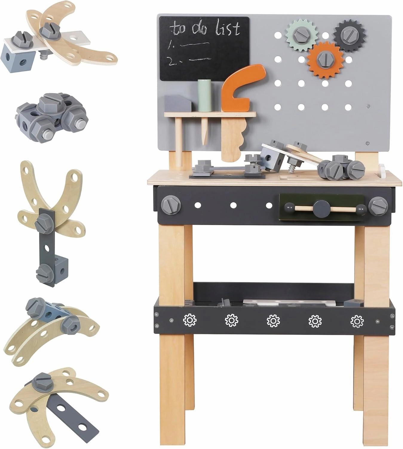 Wooden Toy Workbench for Kids, Construction Workshop Tool Bench Toys,51 Pieces Toy Tools Set w/Storage Space, Educational Gift for Girls & Boys Children 3 Years