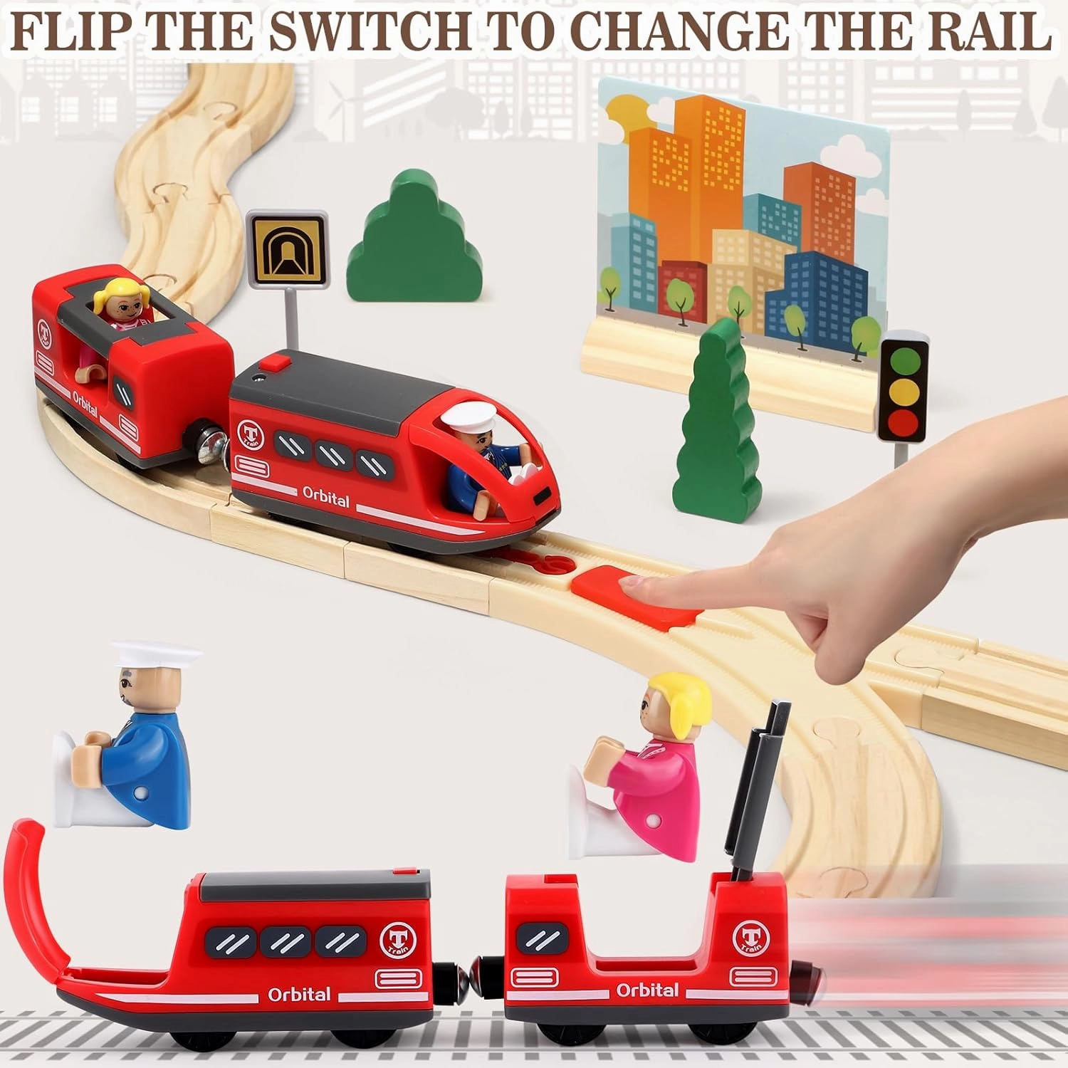 Wooden Train Set for Toddlers 3-5, 80 Pcs Train Tracks Toys with Electric Trains & Changable Track & Viaduct, Fits Major Brand Train Toys Christmas Birthday Gift for Boys & Girls 3 4 5 6
