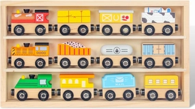 Wooden Train Sets for Toddlers, 12Pcs Train Toy Magnetic Sets Fits Brio, Thomas, Melissa and Doug, Kids for Boys Girls 3 4 5 Years Old