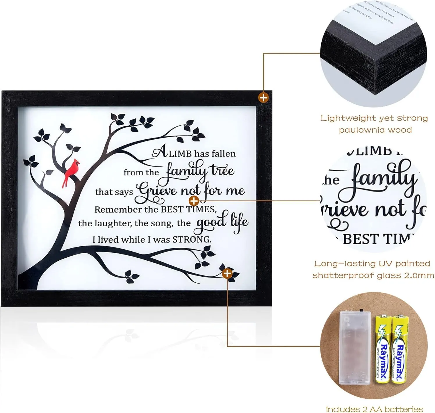 WOODEXPE Sympathy Gift LED Memorial Shadow Box Memorial Gifts for Loss of Loved One - A Limb Has Fallen